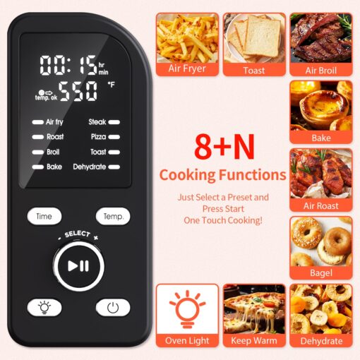 Beelicous Pro 19QT Digital 8-in-1 Air Fryer Toaster Oven, 550°F Flavor-Lock Tech, Flip Up & Away Capability, 40+ Recipes, Airfryer Countertop Oven Combo, 4 Accessories, Fit 13" Pizza,Black - Image 6