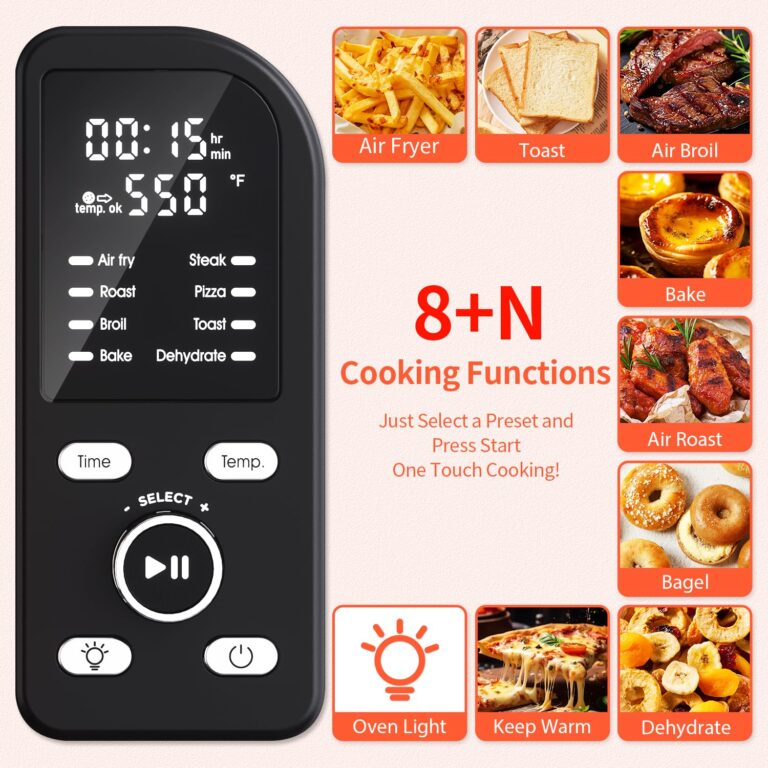 Beelicous Pro 19QT Digital 8-in-1 Air Fryer Toaster Oven, 550°F Flavor-Lock Tech, Flip Up & Away Capability, 40+ Recipes, Airfryer Countertop Oven Combo, 4 Accessories, Fit 13" Pizza,Black - Image 6