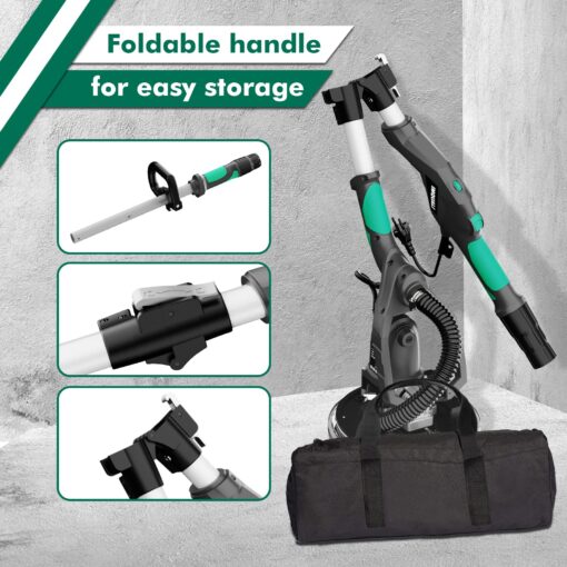 Electric Drywall Sander with Vacuum Dust Collector, IMQUALI® 9.5A 1050W Floor Sanders for Wood Floor with Variable Speed 600-2600RPM, Extendable Handle, LED Light, 12pcs Sanding Discs, Green, IM03 - Image 5