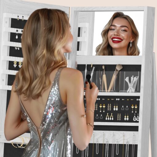 SDHYL 360° Rotating Full-Length Mirror Jewelry Cabinet - Standing Mirror with Jewelry Storage, Makeup Organizer & Lock, 63"x15", Perfect for Girls, Women, and Home Decor - Image 8