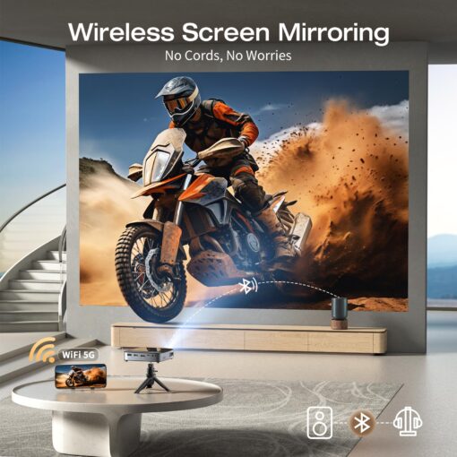 GooDee WiFi Bluetooth Mini Projector - 4K DLP Projector 1080P Support Pocket Pico Movie Projector with Tripod, Outdoor Video Portable Rechargeable Battery Short Throw for iPhone/Android - Image 7