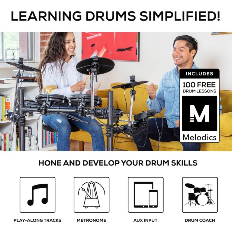 Alesis Turbo Mesh Kit – Electric Drum Set With 100+ Sounds, Quiet Mesh Drum Pads, Drum Sticks, Connection Cables, Drum Lessons - Image 13