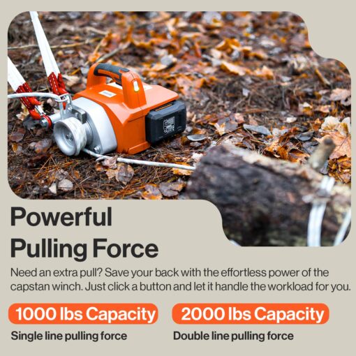 SuperHandy Electric Portable Capstan Winch, Brushless Motor, 1000-2000 lbs Max Pulling Force, Includes 100ft Low-Stretch Rope, Battery & Charger - Ideal for Forestry, Hunting, Off-Road - Image 6