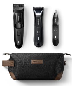 MANSCAPED® Body, Beard & Face Bundle 5.0 - The Lawn Mower® 5.0 Ultra Groin & Body Hair Groomer, The Beard Hedger™ Premium Trimmer, Weed Whacker® 2.0 Nose & Ear Hair Razor, The Shed Toiletry Bag