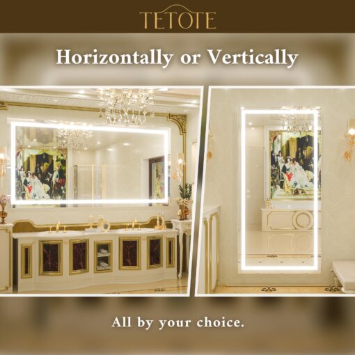 TETOTE 55 x 30 LED Bathroom Mirror with Lights, LED Mirror for Bathroom Vanity Dimmable Anti Fog Wall Mounted, Horizontal/Vertical, Tempered Glass - Image 3