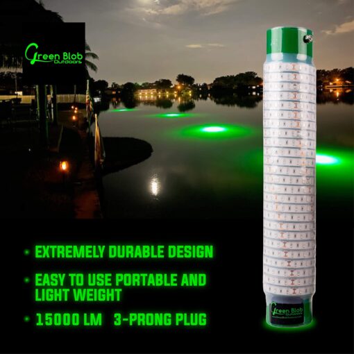 Green Blob Outdoors High Power 15000 Lumens New Fishing Underwater Light 12V with extra long 50ft Cord QD Alligator Clips & Cigarette Lighter Adapters included LED Fish Attractor, Made in Texas (50ft) - Image 5