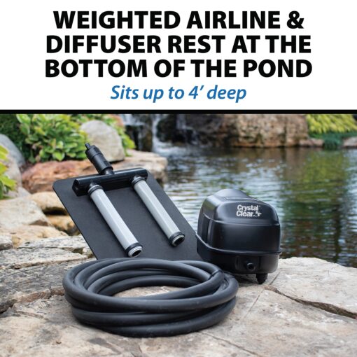 CrystalClear KoiAir Mini, Complete Pond Aeration Kit, Water Garden Oxygenation Bubbler System Adds Oxygen to Koi & Fish Ponds, Outdoor Diaphragm Compressor Pump, Air Line & Submersible Diffuser Stick - Image 5