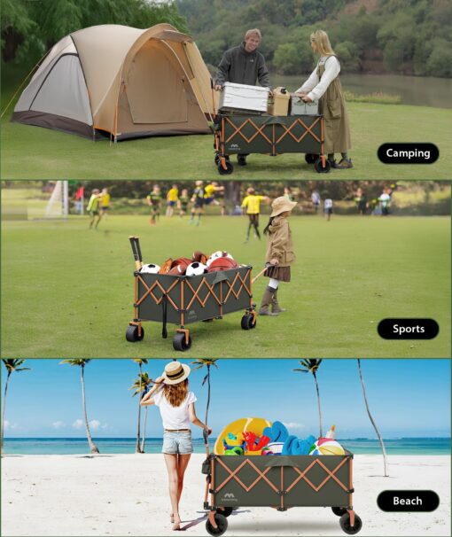 Moothing 48”L Foldable Wagons Carts Extended, Collapsible Folding Wagon 500lbs Heavy Duty, 400L Large Beach Wagon, Utility Wagon with All Terrain Big Wheels for Sports, Camping, Grocery, Garden, Green - Image 2