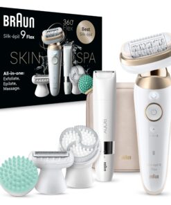 Braun Epilator Silk-épil 9 Flex SkinSpa, Hair Removal Device, 360 Flex and Pivoting Head, Wet and Dry, Includes Shaver Head, Trimmer Comb, Massage Pad, Exfoliation Brush and BodyTrimmer, SES9-481 3D
