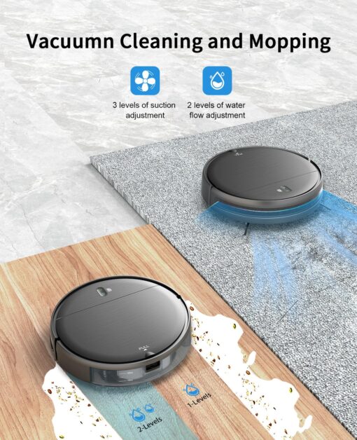 Robot Vacuum and Mop Combo, 2 in 1 Mopping Robot Vacuum Cleaner with Schedule, Wi-Fi/Voice/App, Strong Suction, Ease of Use, Self-Charging Robotic Vacuum, Slim, Ideal for Hard Floor, Pet Hair, Carpet - Image 7