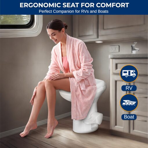SereneLife RV Toilet with Gravity Flush - Standard Height, Foot Pedal, Leak-Proof, Odorless, T-Type Water Outlets, Easy Install and Clean - Ideal for RVs, Trailers, and Boats - Image 3
