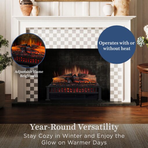 Country Living Electric Fireplace Logs, 27” LED Electric Fireplace Inserts with Infrared Heater, Electric Heater Heats up to 1000 Sq. Ft., Remote Controlled Infrared Heaters for Indoor Use, Black - Image 4
