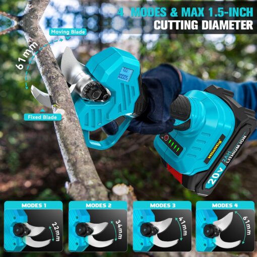 Cordless Pole Pruning Shears for Makita 18V Battery: 1.5-2 Inch Cutting Diameter Electric Pruning Shears with 2 x 2.0Ah Rechargeable Batteries - 13ft Reach Pole Pruner with LCD Display for Tree Branch - Image 5