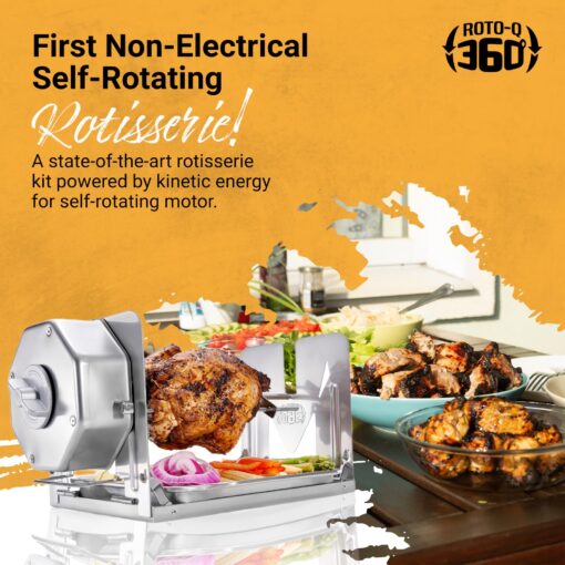 ROTO-Q 360 Stainless Steel Rotisserie Kit - Non-Electric, Wind-Up Spit Roaster with Rotisserie Basket, Flat Cage, Skewer Set, and Cooking Mat for Grills, Ovens, and Smokers - Indoor & Outdoor BBQ Use - Image 8