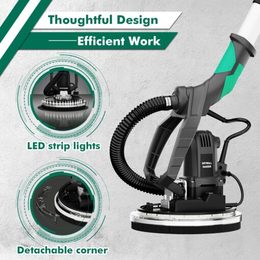 Electric Drywall Sander with Vacuum Dust Collector, IMQUALI® 9.5A 1050W Floor Sanders for Wood Floor with Variable Speed 600-2600RPM, Extendable Handle, LED Light, 12pcs Sanding Discs, Green, IM03 - Image 6