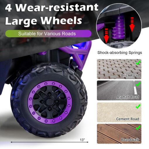 OLAKIDS 2 Seater Ride on Car for Kids, 12V UTV Kids' Electric Vehicles with Remote Control, Spring Suspension, Soft Start, Music Bluetooth FM, Battery Powered for Ages 3-8 (Purple) - Image 3