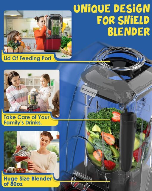 CRANDDI Quiet Commercial Blender with Soundproof Shield, 2200 Watt Professional Blenders for Kitchen with 80oz Pitcher and Self-Cleaning, High-Speed Blenders K90 Red - Image 8