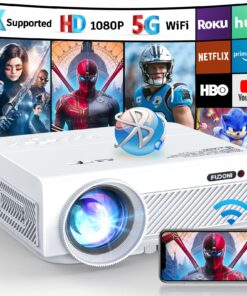 Projector with WiFi and Bluetooth, FUDONI 5G WiFi Native 1080P Outdoor Projector 15000L Support 4K, Portable Movie Projector with Screen and Max 300", for iOS/Android/Laptop/TV Stick/HDMI/USB/VGA/TF