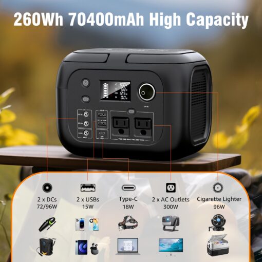 Solar Powered Generator 300W Peak/70400mAh, 260Wh Portable Power Station with Panels 40W Included, Solar Generator with AC Outlet 110V for Home Use, Camping, Outdoor, Power Backup - Image 9