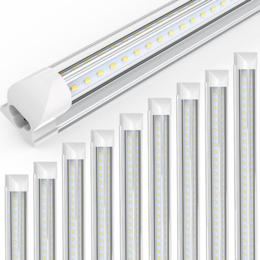 JESLED LED Shop Light 8FT, 100W 6500K Cool White, 15000LM High Output, V Shape, T8 Linkable 8 Foot LED Tube Lights for Garage, Warehouse, Plug and Play, Clear Cover
