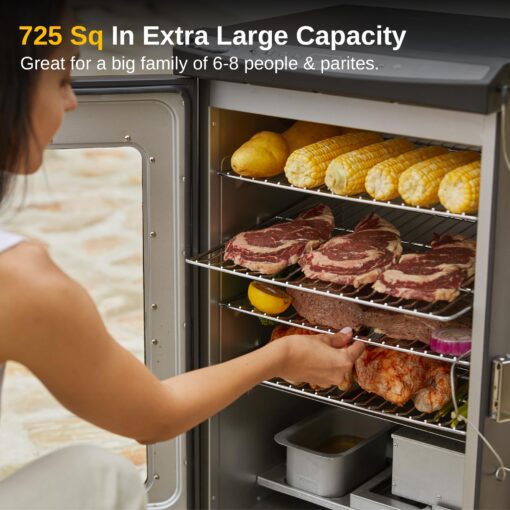 EAST OAK 30" Electric Smoker, Outdoor Smoker with Glass Door & Meat Thermometer, 725 Sq Inch Large Capacity, 4 Detachable Racks for Backyard BBQ, Party, Outdoor Cooking Night Blue - Image 7