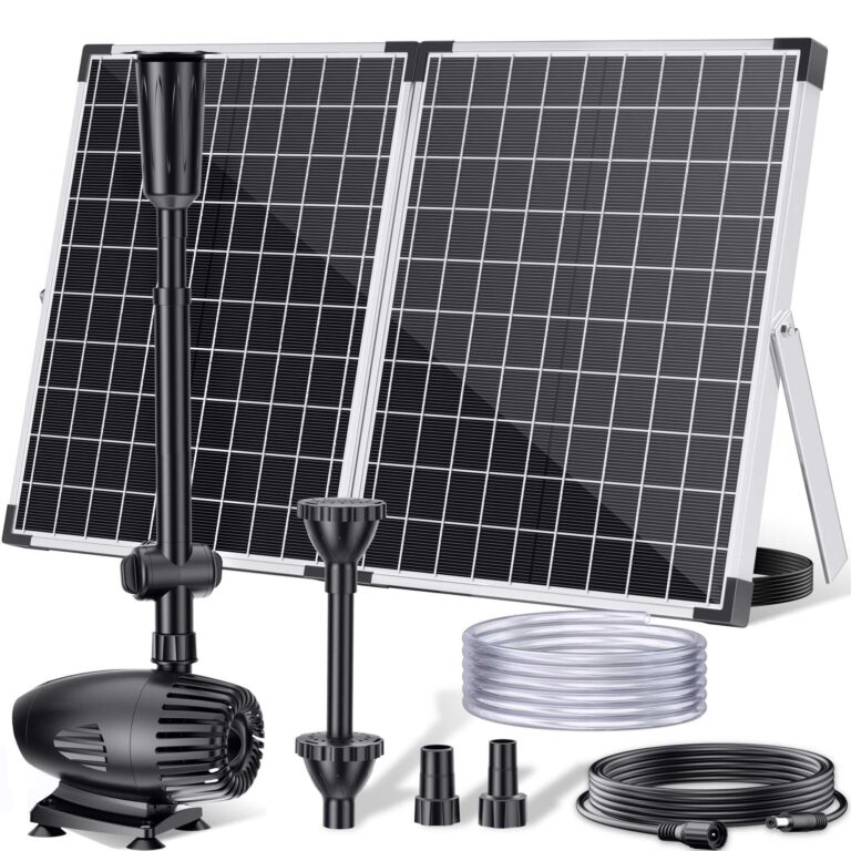 POPOSOAP 55W Solar Fountain Pump for Outdoor Pond, 480GPH Solar Pond Pump with Dry-Run Protection, Solar Powered Water Pump with PVC Tubing, 17Ft Cord for Ponds, Garden, Waterfall, Hydroponics