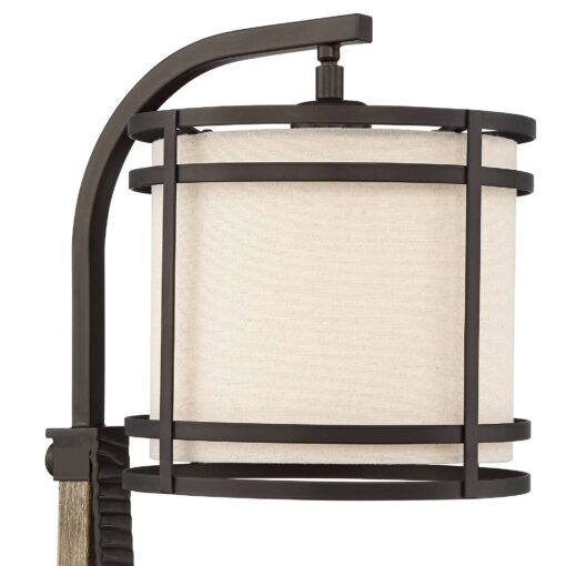 Franklin Iron Works Gentry Industrial Desk Table Lamp 22" High with USB and AC Power Outlet in Base Oil Rubbed Bronze Faux Wood Metal Cage Oatmeal Drum Shade for Bedroom Living Room House Desk - Image 5