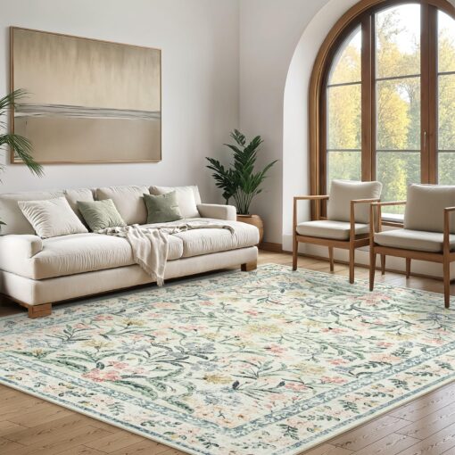 Wonnitar Large Rugs for Living Room, Soft Washable Floral 9x12 Area Rug for Bedroom, Boho Non-Shedding Foldable Carpet for Kids Playroom Apartment Home Decor - Image 3