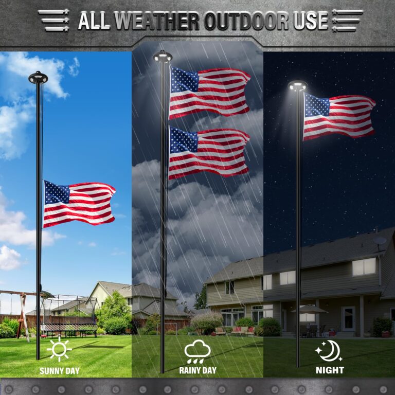 Heavy Duty Flag Pole Kit with Solar Light, 25 FT 12 Gauge Aluminum in Ground Flagpole with 128 LEDs Solar Powered Set for House Outside, with Embroidered American Flag, Residential Commercial, Black - Image 2