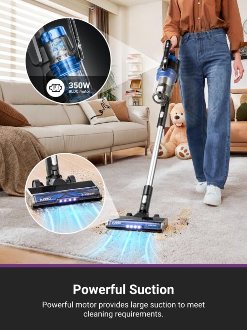 Eureka Cordless Vacuum Cleaner, Vacuum Cleaner for Home Rechargeable, Lightweight Stick Vacuum for Hardwood and Pet Hair, Blue w/Clean Station, NEC490BL - Image 7