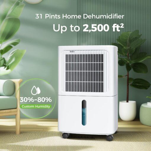 2,500 Sq.Ft Dehumidifier for Basement with Drain Hose, 31 Pint Dehumidifiers for Home with 3 Modes, Smart Humidity Control & Display, 24HR Timer, Auto Defrost for Large Room, Bathroom,Bedroom - Image 9