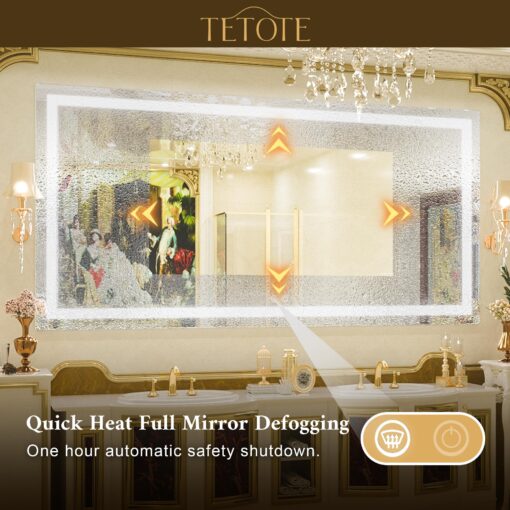 TETOTE 55 x 30 LED Bathroom Mirror with Lights, LED Mirror for Bathroom Vanity Dimmable Anti Fog Wall Mounted, Horizontal/Vertical, Tempered Glass - Image 6