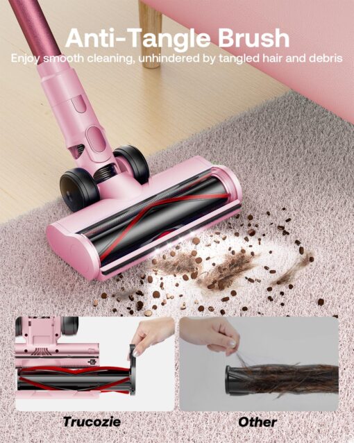 Cordless Vacuum Cleaner, 40Kpa 45Mins Vacuum Cleaners for Home, 8-in-1 Lightweight Stick Vacuum with Powerful Suction, Anti-tangle Wireless Vacuum for Carpet, Tile, Pet Hair, Hardwood Floors, Pink - Image 7