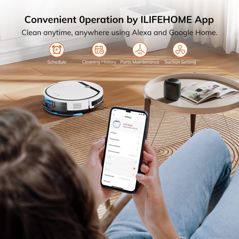 ILIFE Robot Vacuum and Mop Combo, V3s Pro Upgraded, Compatible with 2.4GHz WiFi/Alexa/Google, 120mins, 3000Pa, 2-in-1 Mopping Robotic Vacuum Cleaner, Path Route, for Pet Hair, Hard Floor, Carpet (V3x) - Image 3
