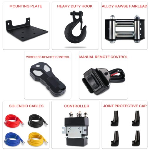 XPV AUTO 12V 4500LBS Steel Rope Electric Winch for Towing ATV/UTV Off Road with Wireless Remote Control Mounting Bracket IP67 Waterproof Electric Winch with 4-Way Roller Fairlead - Image 3