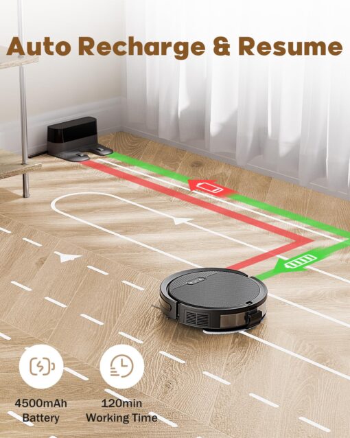 Pureatic V3 3 in 1 Robot Vacuum and Mop with 5000Pa Suction Power, Works with 2.4GWifi/ Alexa/App/, Self-Charging Vacuum Cleaner, Tangle-Free, Ideal for Pet Hair,Carpet and Hard Floor - Image 3
