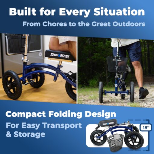 KneeRover Original Steerable All Terrain Knee Scooter for Adults for Foot Surgery Heavy Duty Knee Walker for Broken Ankle Foot Injuries - Leg Recovery Scooter Best Knee Crutch Alternative (Blue) - Image 5