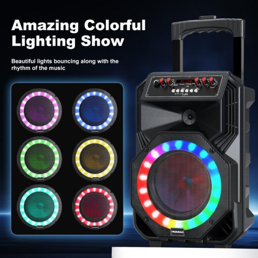 Karaoke Machine with 2 Wireless Microphones, Rolling Wheels, and Trolley – 8800mAh Portable Bluetooth Speaker, PA System with Lights, Adjustable Bass/Treble/Echo for Parties, Indoor and Outdoor Use - Image 8