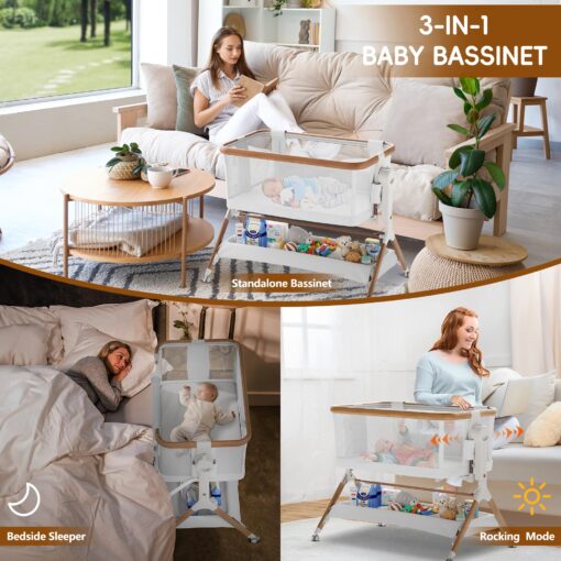 STARMONS Bassinet Bedside Sleeper, Rocking Bassinet for Baby, 3 in 1 Crib with 6 Adjustable Height,Breathable Mesh and Lockable Wheels, Baby Must Haves for Newborns - Image 4