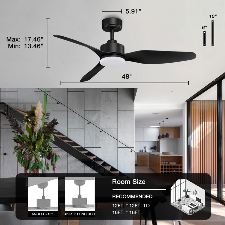 Hoenofly 48” Smart Ceiling Fans with LED Lights Remote,Quiet DC Motor,Dimmable,Outdoor Indoor Modern Ceiling Fan Controlled by WIFI Alexa App,3 Black Blades for Bedroom Living Room Patio Porch - Image 2