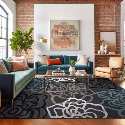 Rugshop Contemporary Modern Floral Abstract Flowers Easy Maintenance for Home Office, Living Room, Bedroom, Kitchen Soft Area Rug 9' x 12' Gray - Image 4
