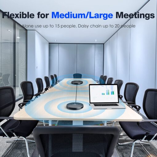 Bluetooth Speakerphone - eMeet M2 Max Professional Conference Speaker and 4 Directional Mics for up to 15 People Business Conference Calls High Volume Noise Reduction Daisy Chain Dongle Home Office - Image 5