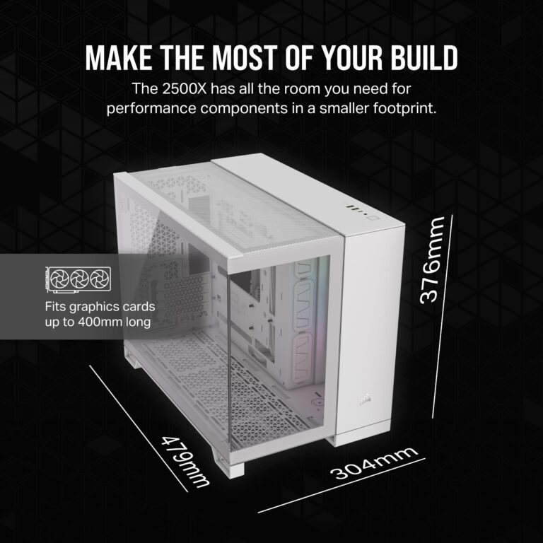 CORSAIR iCUE LINK 2500X RGB Small-Tower mATX Dual Chamber PC Case – Panoramic Tempered Glass – Reverse Connection Motherboard Compatible – 2x CORSAIR RX120 RGB Fans Included – White - Image 4