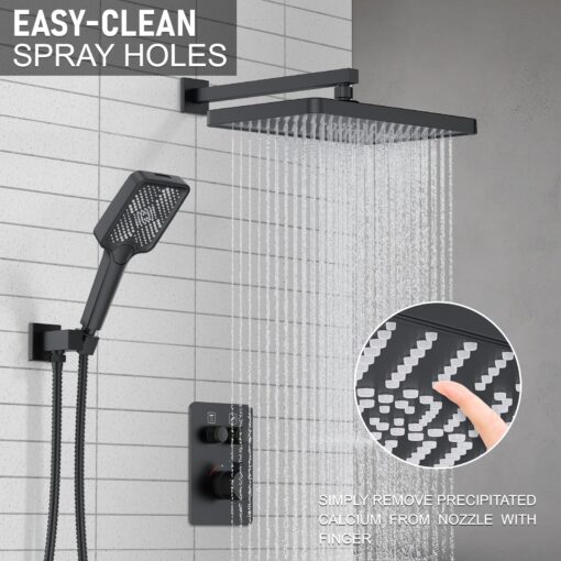 Thermostatic Shower System 13-Inch Rainfall Shower Head - 3 Setting Handheld Sprayer, Complete Bathroom Set with Faucet Mixer Trim Kit & Valve Matte Black - Image 8