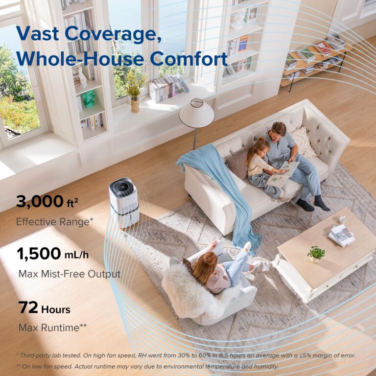 LEVOIT Superior 6000S Smart Evaporative Humidifiers for Home Whole House up to 3000ft², 6 Gal, Last 72-Hour, Premium Filter, Dry Mode, Wheels & Water Fill Hose & Foldable Storage - Quiet Sleep Mode - Image 7
