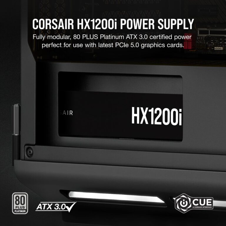 CORSAIR HX1200i Fully Modular Ultra-Low Noise ATX Power Supply - ATX 3.0 & PCIe 5.0 Compliant - Fluid Dynamic Bearing Fan - CORSAIR iCUE Software Compatible - 80 Plus Platinum Efficiency - Black - Image 8