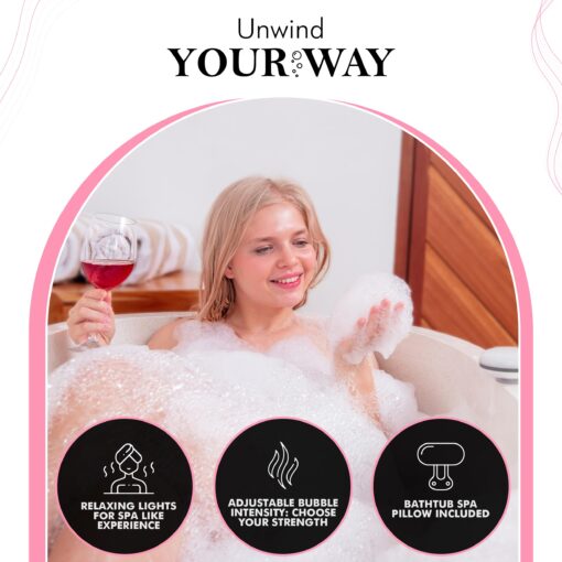 SereneLife Bubble Bath Mat – Portable Spa with Adjustable Intensity, Waterproof LED Light, Pillow & Remote Control for Ultimate Relaxation (Pink) - Image 5