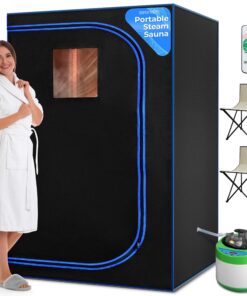 SereneLife Portable Sauna for Home, 2 Person Steam Sauna Tent with 4L Steamer, 2 Folding Sauna Chairs, Remote Control In-Home Spa, 71"x47" - inches (Black)