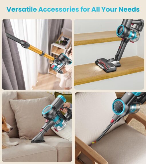 CHEBIO Cordless Vacuum Cleaner, 550W/45Kpa Vacuum Cleaners for Home with Self-Standing, MAX 60Mins Vacuum with LED Display, Anti-Tangled Stick Vacuum, Lightweight Vacuum Cleaner for Carpet/Pet Hair - Image 2
