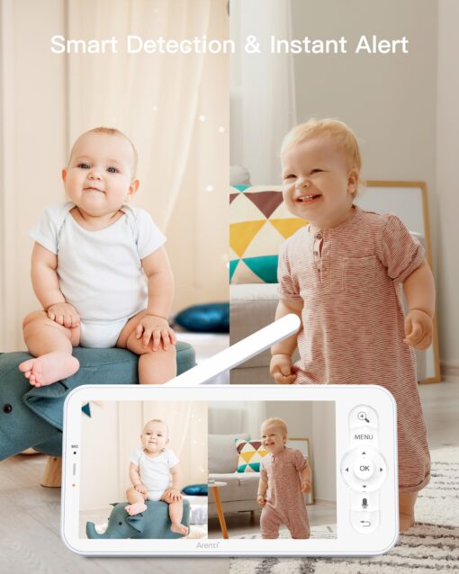 ARENTI 3MP Baby Monitor with 2 Cameras, 5-inch Split Screen Display, WiFi 6 Smartphone App, Night Vision, Cry Detection, Temp & Humidity Sensor, 2-Way Audio (D3 Set) - Image 7